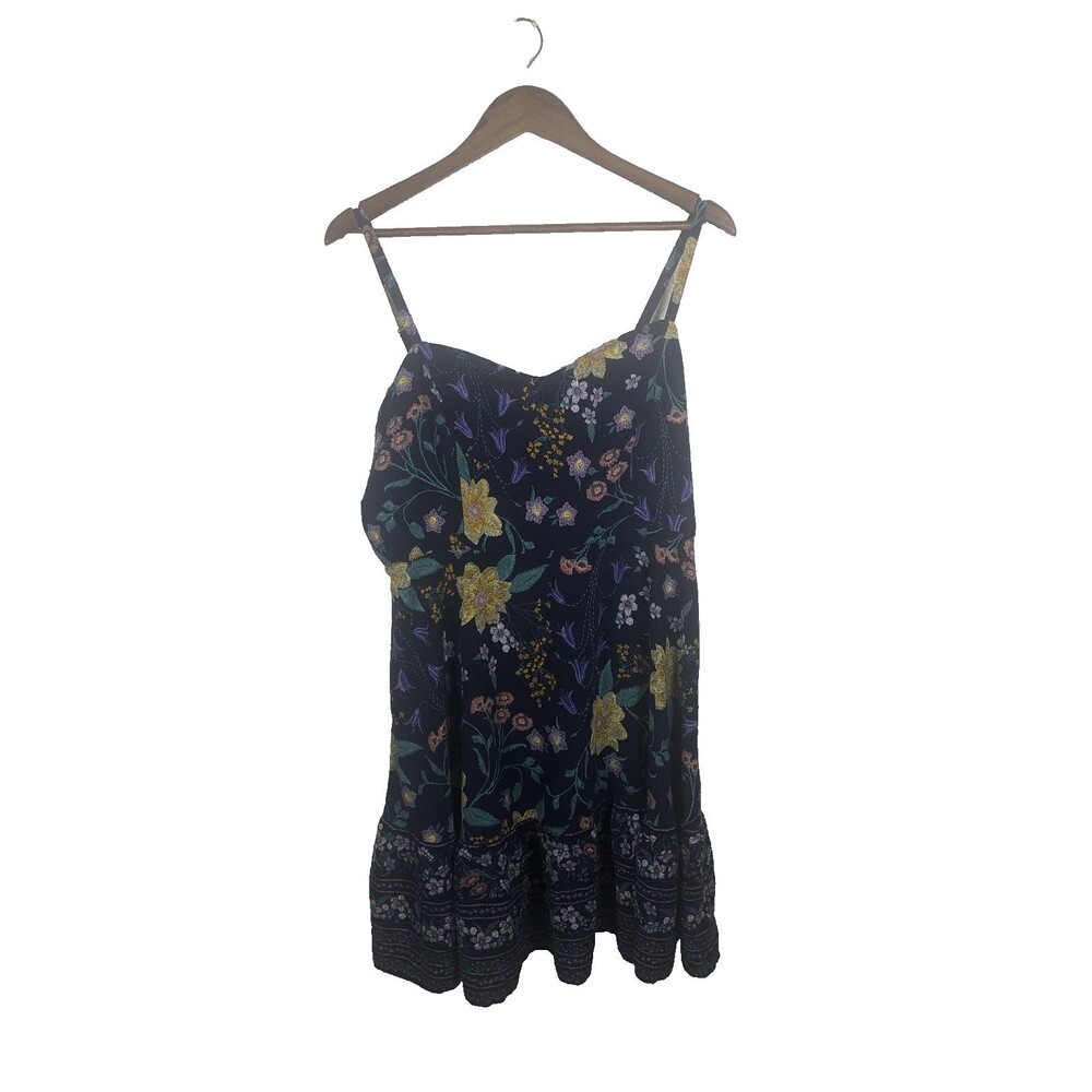Floral Blue Tiered Sun Dress Sz XL Adjustable Strap Cottagecore Boho vacation